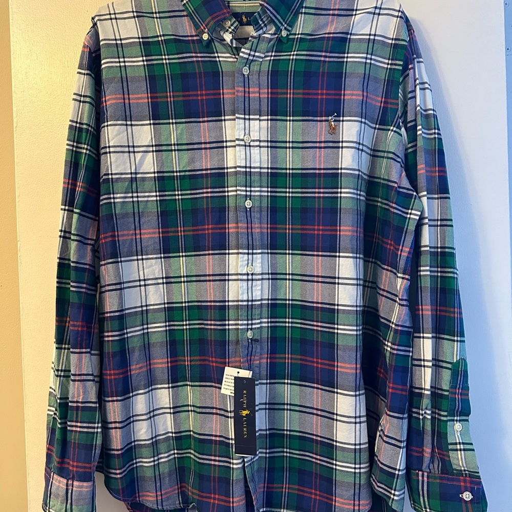 Ralph Lauren Blue and Green Plaid Long Sleeve Button Down Shirt - Picture 2 of 7